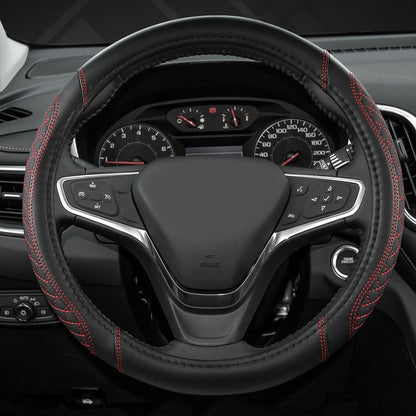 West Llama Customized Auto Car Steering Wheel Cover for Chevy Silverado,Tahoe,Equinox,Traverse,Trailblazer,Colorado (Diamond Quilted-Black+Red-Standard Size)