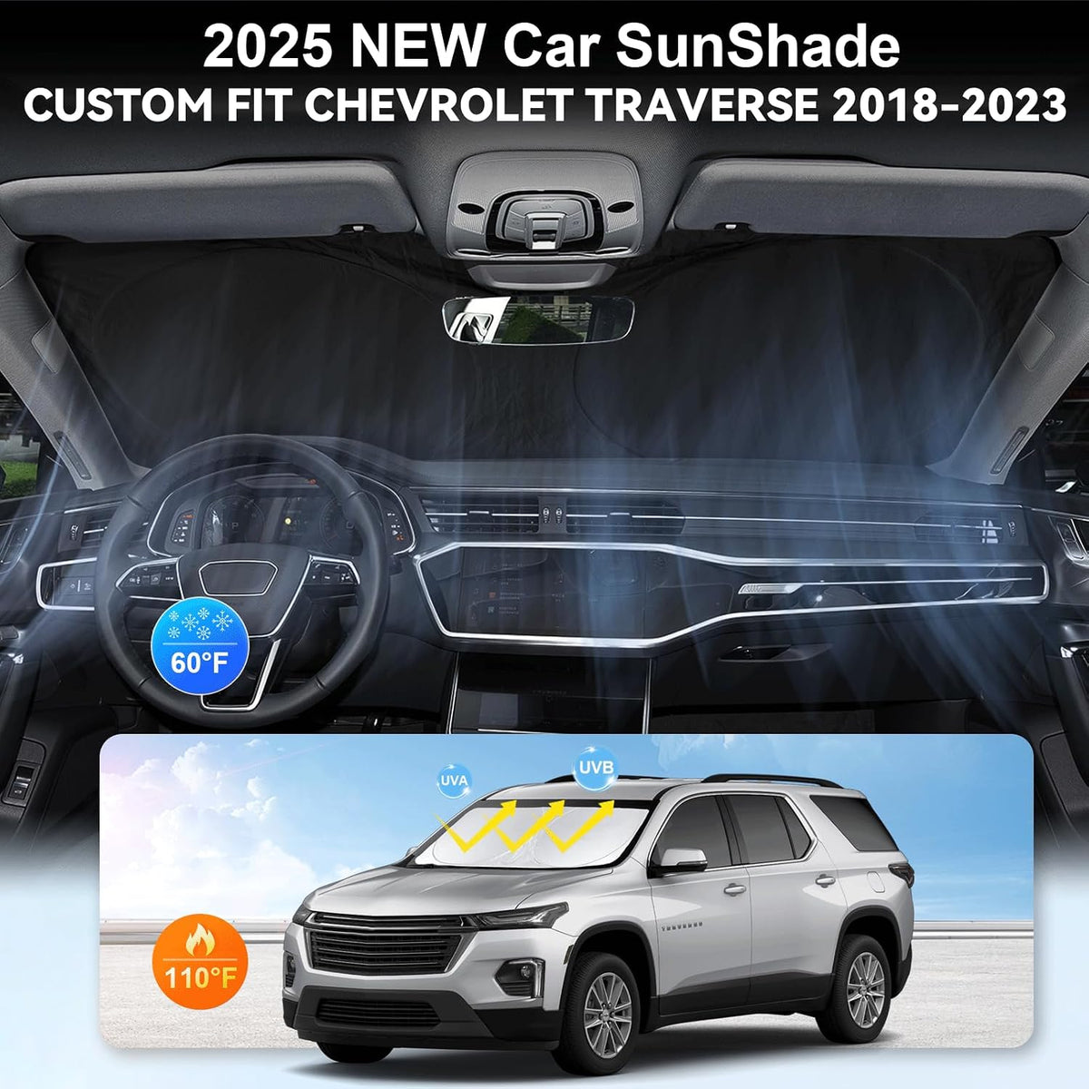 Windshield Sun Shade for Chevrolet Chevy Traverse LS, LT 2018-2026 Sunshade