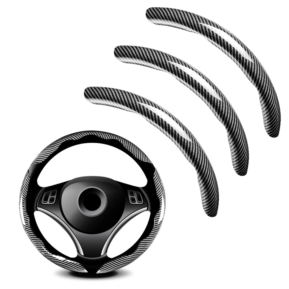 3pcs Universal Carbon Fiber Steering Wheel Cover - Anti-Slip & Segmented Design, Universal 99% Durable Steering Wheel Protector for Men and Women, Car Interior Accessory (Purple)