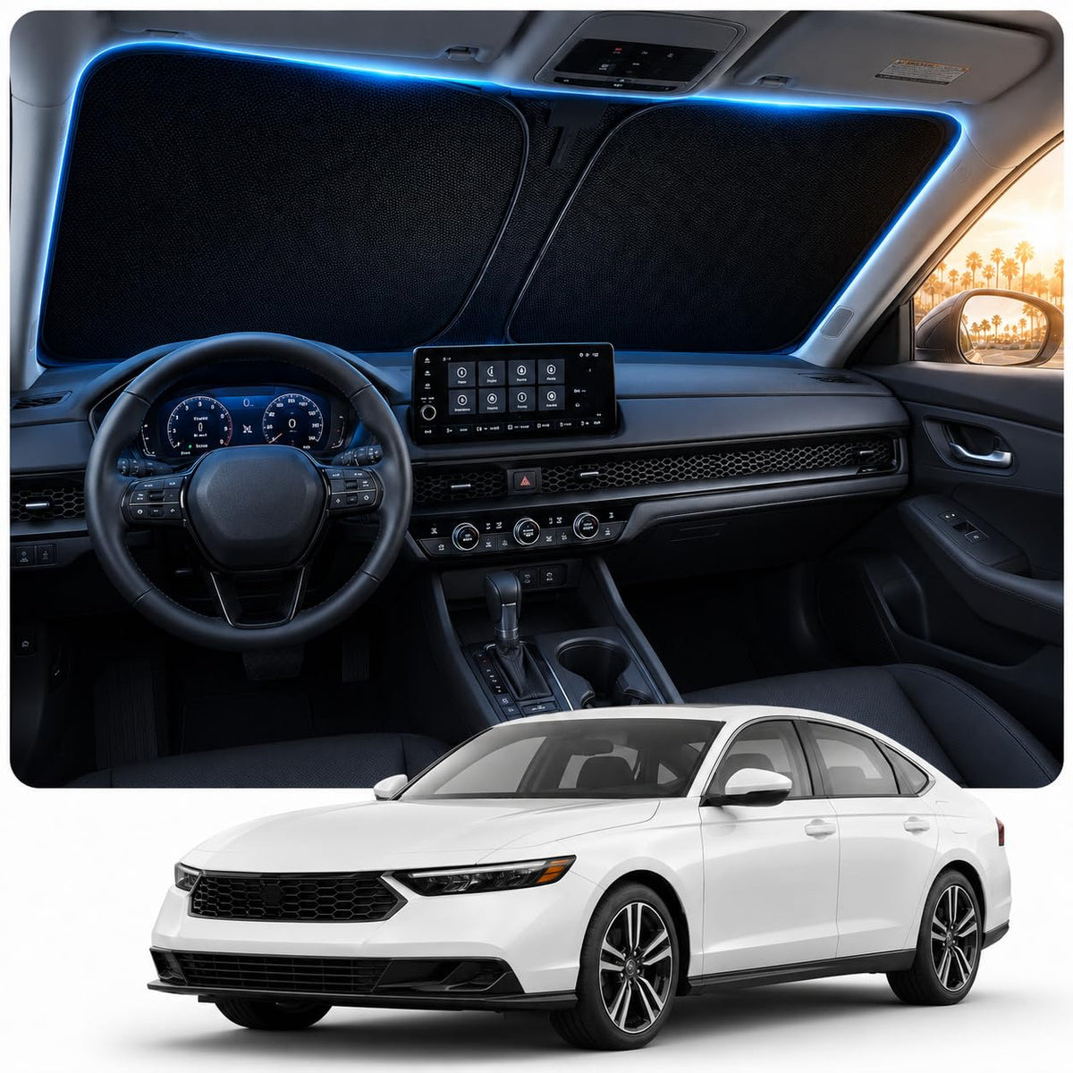 [2026 Upgraded] DooGooCcoo Windshield Sun Shade for Honda Civic 2022-2025 2026 [Cooling Ice-Crystal, 100% Sun Block ] Sunshade for Car Windshield for Honda Civic Sun Shade, Custom Fit Civic.
