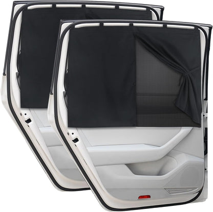 Car Window Shades, 2 PCS Magnetic Double Layer Auto Sun Shade for Side Windows Privacy Full Covers/Half Shade Options Back Car Window Curtains for Baby Protection