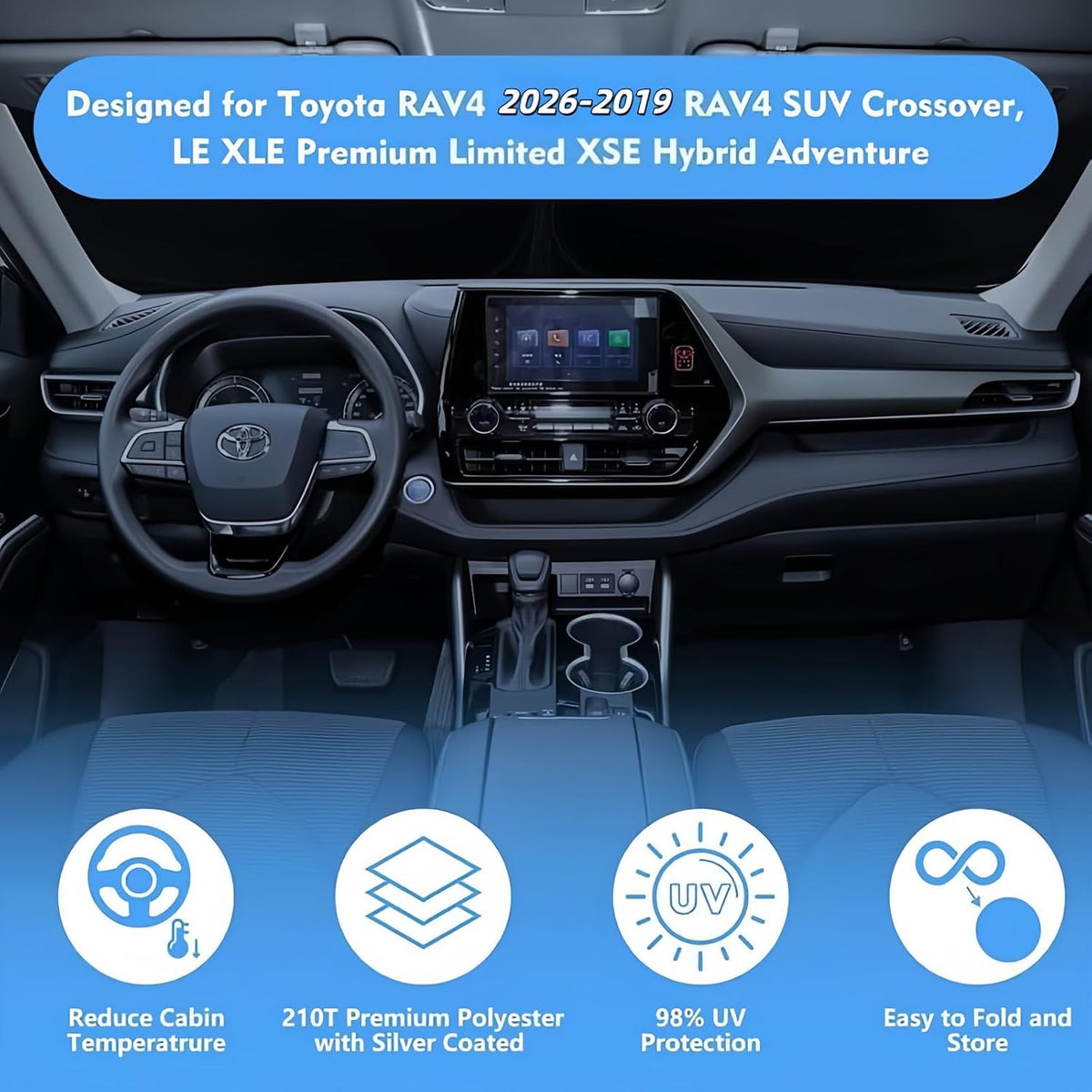 Windshield Sun Shade Car Sunshade Accessories for 2026-2019 Toyota RAV4