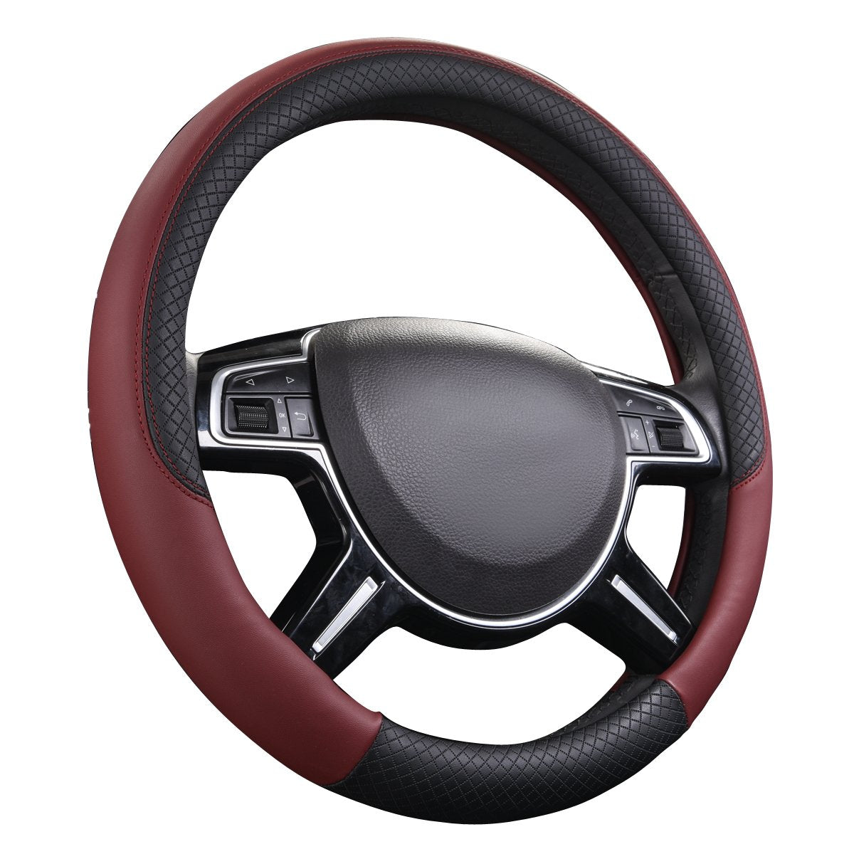 CAR PASS Line Rider Microfiber Leather Sporty 14.5-15 inch Steering Wheel Cover Universal Fits for 95% Truck,SUV,Cars, Anti-Slip Safety Comfortable Design (Black Pink)