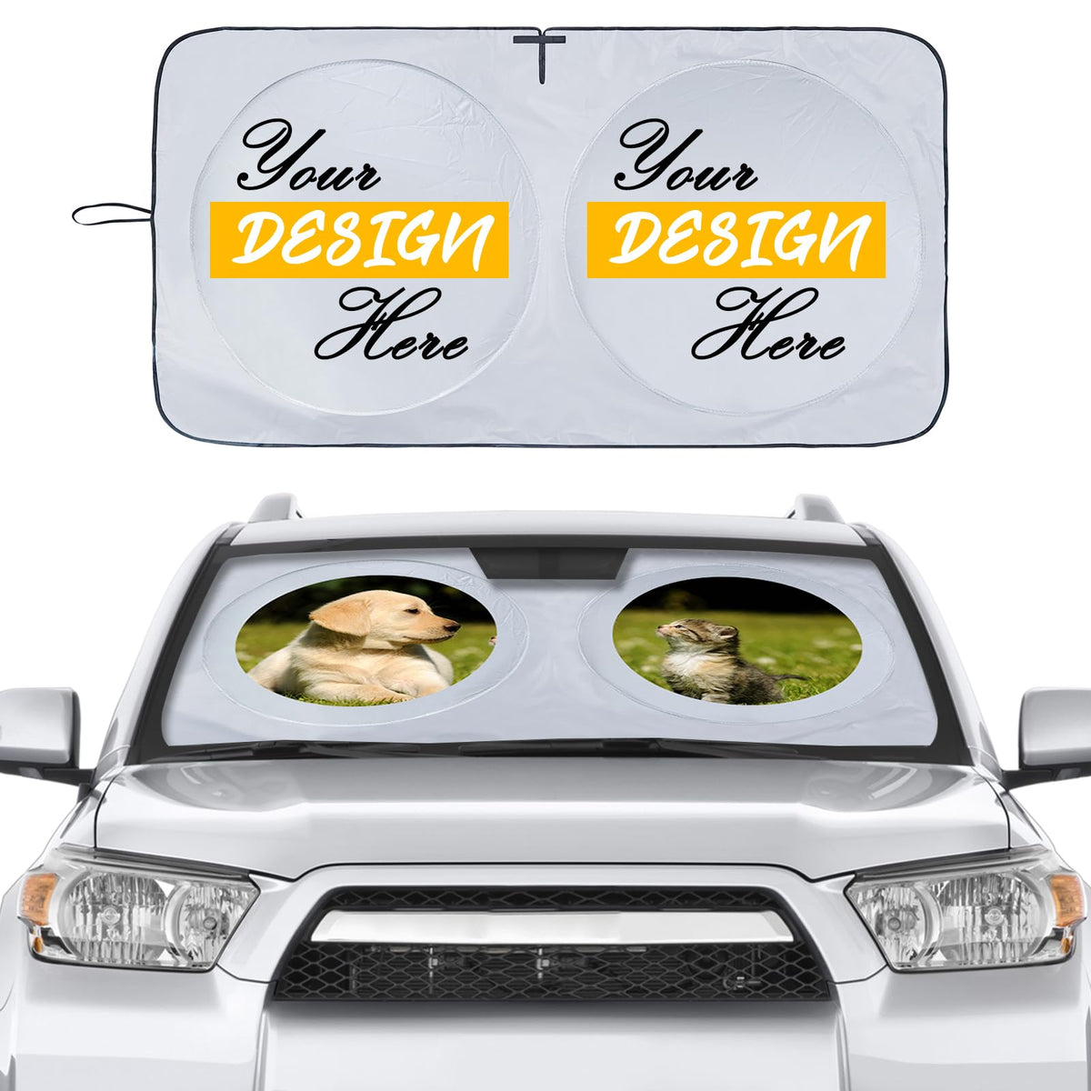 Car Windshield Sunshade, Cute Dog & Cat Front Windshield Sun Shade - Medium