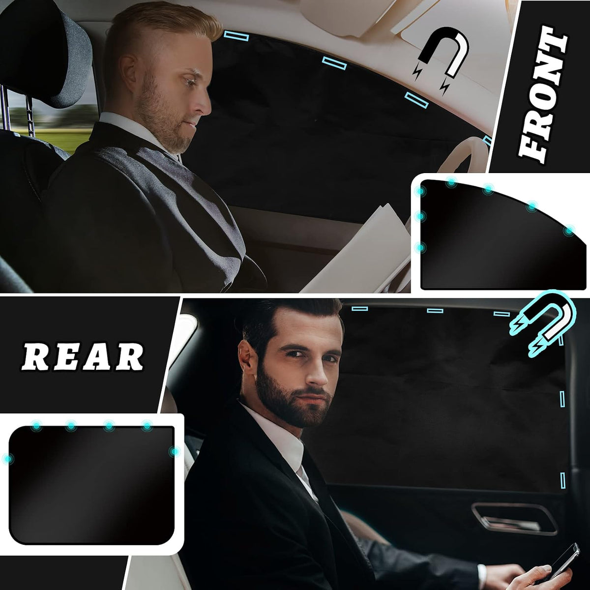Tallew 5 Pcs Car Window Covers Sun Shades Black Divider Car Curtain Magnetic Privacy Side Sunshade Accessories for Men Adult Auto Camping Sleeping