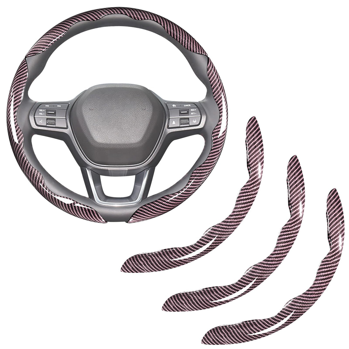 Carbon Fiber Steering Wheel Covers 3 piece Clip on Steering Wheel Cover (Black)
