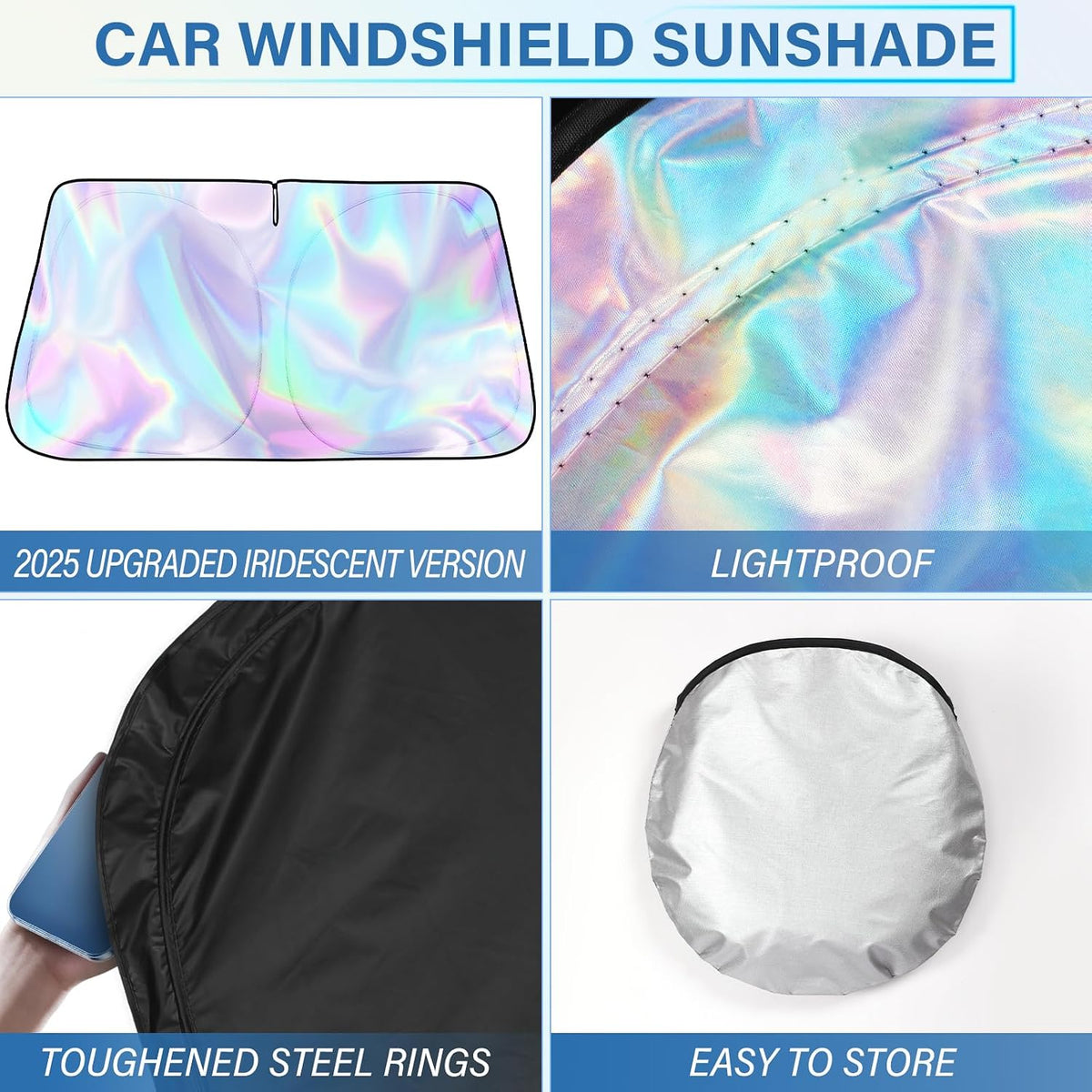 Iridescent Windshield Sun Shade, Reflective Car Sunshade, 57 x 31.5 in