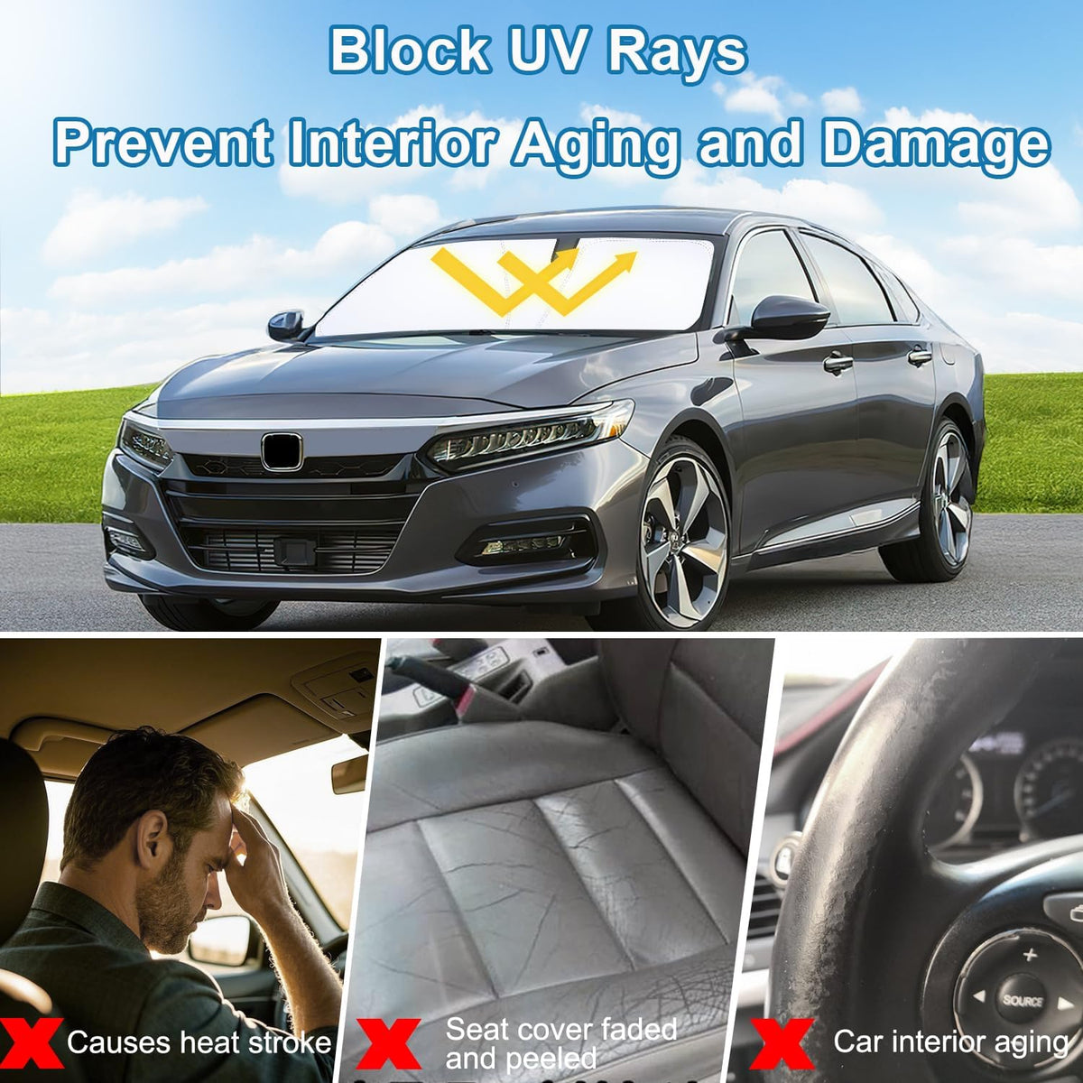 Premium Car Windshield Sun Shade for 2018-2022 Honda Accord Front Window Sun Visor Reflector 310T Thickened Blocks UV Rays Foldable Sunshade Car Interior Protection Accessories