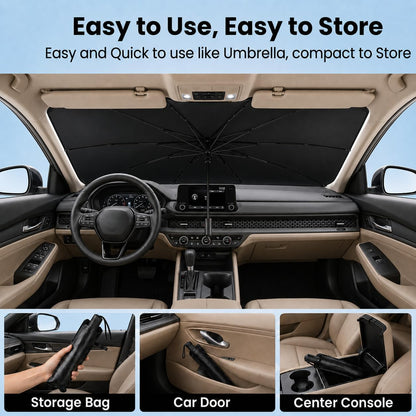 Car Windshield Sun Shade Umbrella, Univeral Fit Mid-Large Sedan & SUV