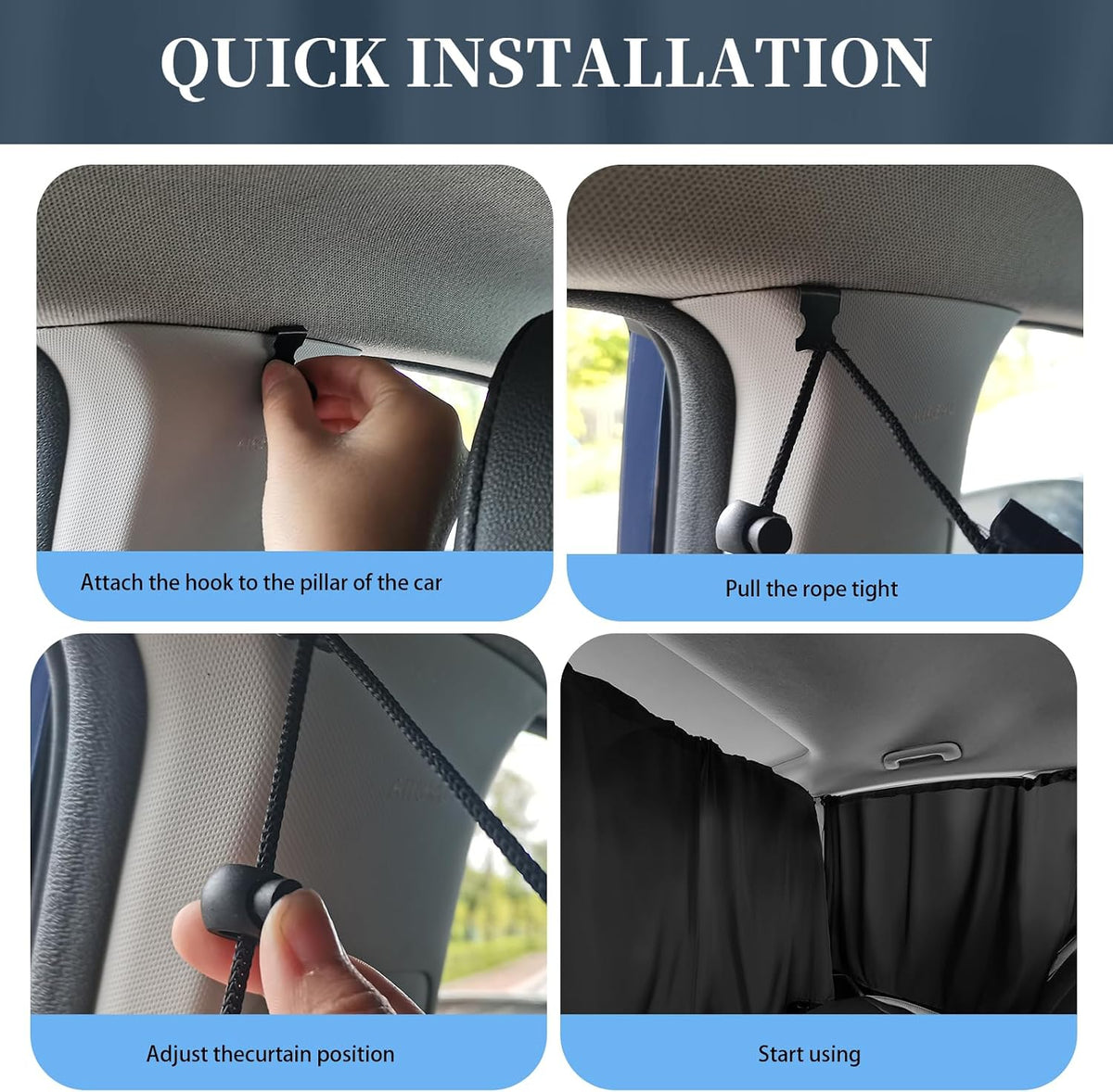 3PCS Car Privacy Curtains Kit,Rear Window Car Curtains & Divider Curtain for Blocking Sunlight & Protecting Privacy,Black Coated Cars Window Shades for Cars SUVs