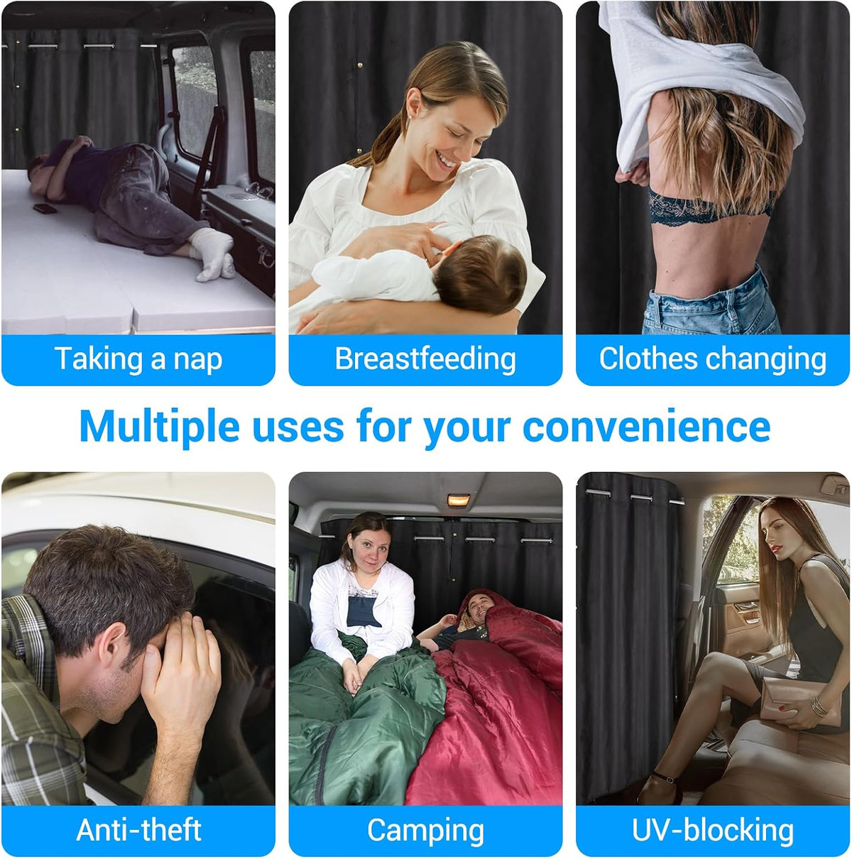 XCBYT Car Privacy Divider Curtain for SUV Van, Adjustable Blackout Rod