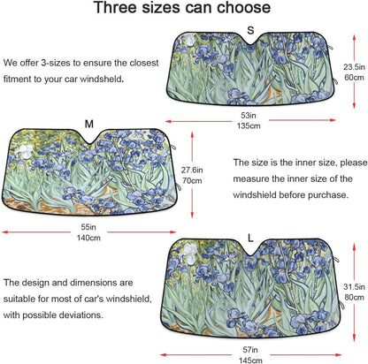 Car Windshield Sunshade Irises Vincent Van Gogh Pattern, Blocks Sun Visor Protector Foldable Sun Shield Keep Your Vehicle Cool, Fits Windshields of Most Sizes