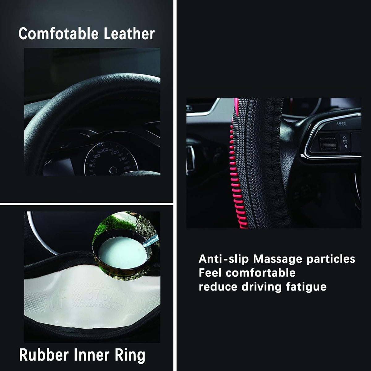 Yangday Leather Steering Wheel Cover for Ford F150 F250 F350, 15.5-16 inches Car Steering Wheel Cover with Anti-Slip Massage Particle (Black)