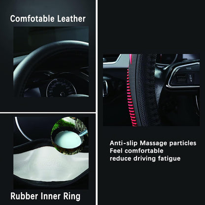 Yangday Leather Steering Wheel Cover for Ford F150 F250 F350, 15.5-16 inches Car Steering Wheel Cover with Anti-Slip Massage Particle (Black)