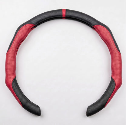 Quick Install Sporty Black Perforated Nappa Leather Steering Wheel Cover for All 14½ to 15 inches Car Sedan Coupe SUV Pickup 14.5 to 15