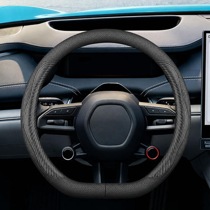Craedli Black Dual-Line Nappa Leather Car Steering Wheel Cover 14.5-15 Inch