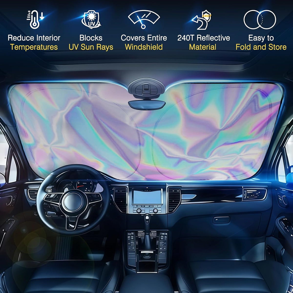 Iridescent Windshield Sun Shade, Reflective Car Sunshade, 57 x 31.5 in