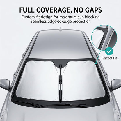 1 PC Foldable Car Windshield Sun Shade, Umbrella-style Retractable Sunshade with Silver Coated Fabric, Universal for Most Cars, Trucks, SUVs (Silver)