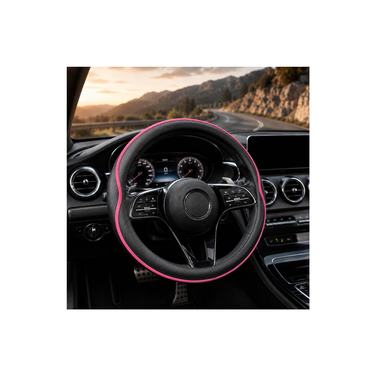 Car Steering Wheel Cover Full Surround - Soft Breathable Anti-Slip Heavyweight Safety Cover, Thick Cushioned Sports Style Universal Fit for Auto Truck SUV (Black)