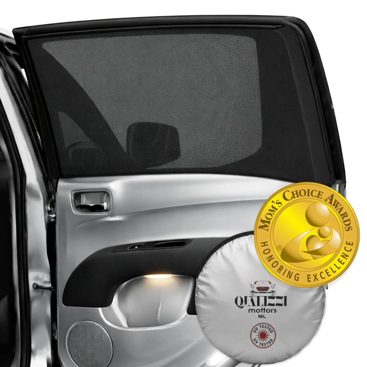 XL/Car Side Window Shades for SUV. 8 Sizes/2 Pack. Stretch-to-Fit Mesh for Rear Windows Up to H:20" x W:46". Sun, Heat & Bugs Protection, Blocks 96% UVA. Camping Windows Screens | Qualizzi®