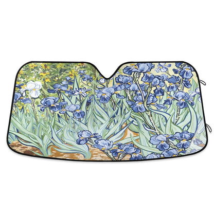 Car Windshield Sunshade Irises Vincent Van Gogh Pattern, Blocks Sun Visor Protector Foldable Sun Shield Keep Your Vehicle Cool, Fits Windshields of Most Sizes