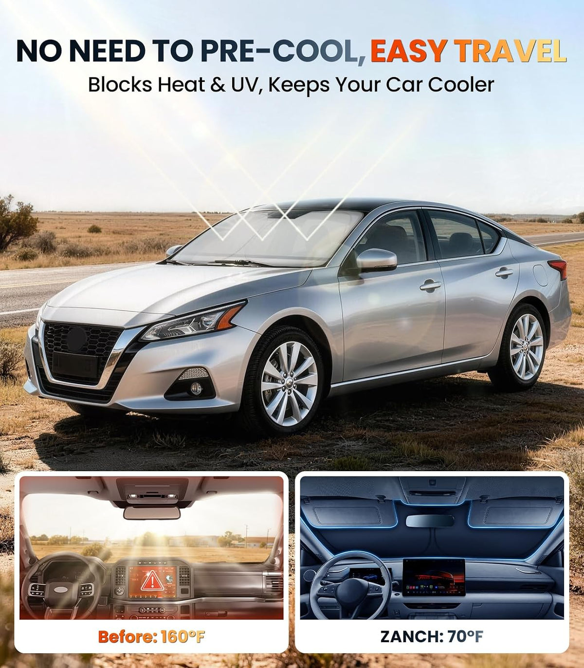Zanch Custom Windshield Sun Shade for Nissan Altima 2019-2026, 7-Layer UV & Heat Block, 3D Laser Scanned, Interior Protection, Keep Car Cooler, Foldable Car Accessories
