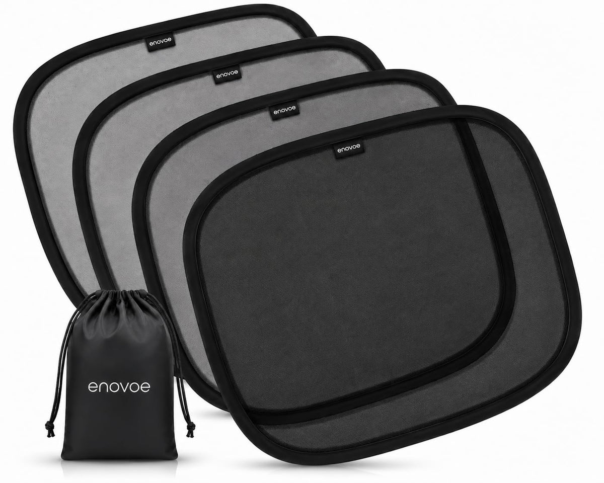 Enovoe Car Window Shades for Baby (4 Pack) - 21"x14" - Sun Shade Blocker, Cling - Glare Shield and UV Rays Protection for Your Child - Side Windows Screens for SUV- Mesh Window Shades for Car Baby