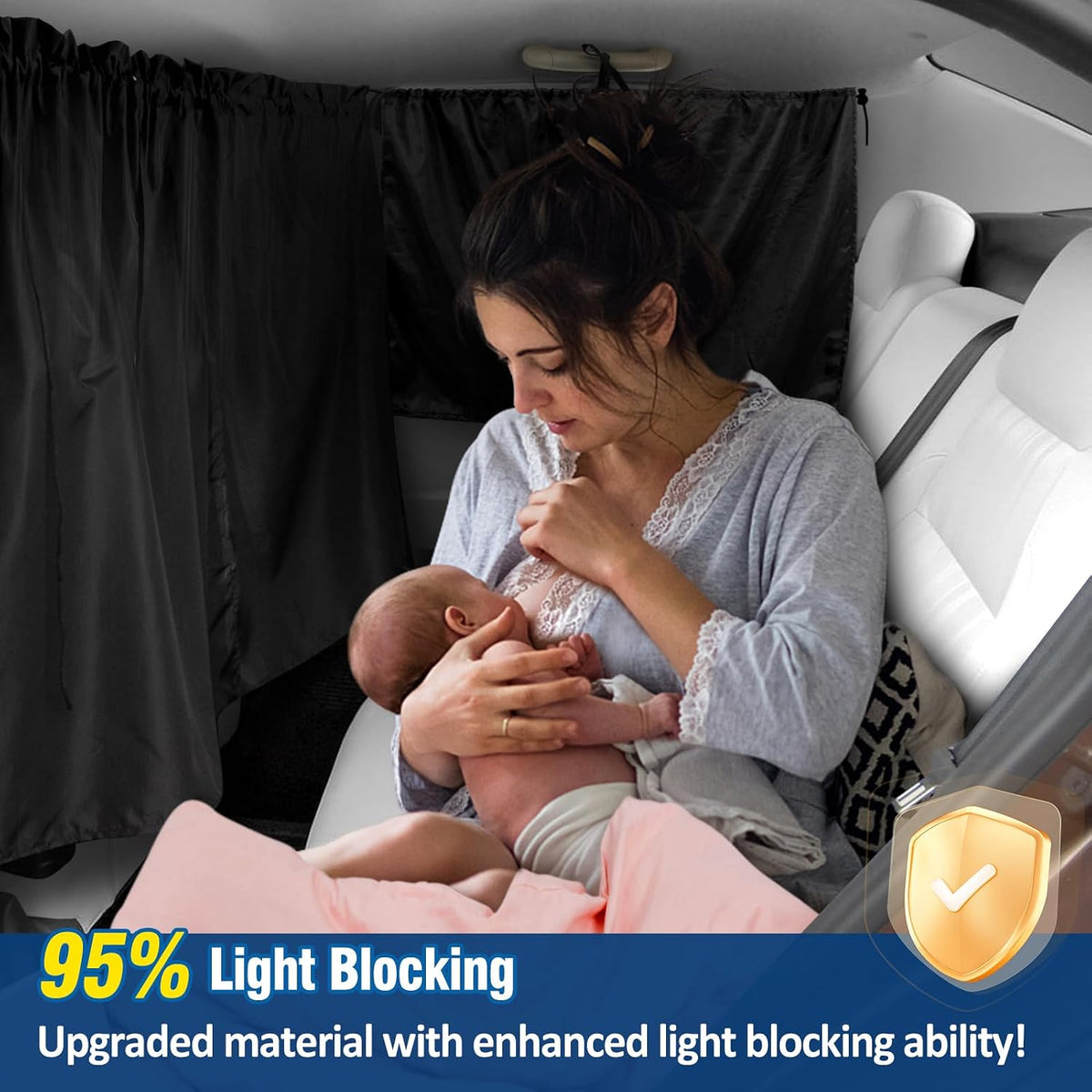 PAMASE Set of 3 Car Window Shades, 95% Light Blocking Sunshades