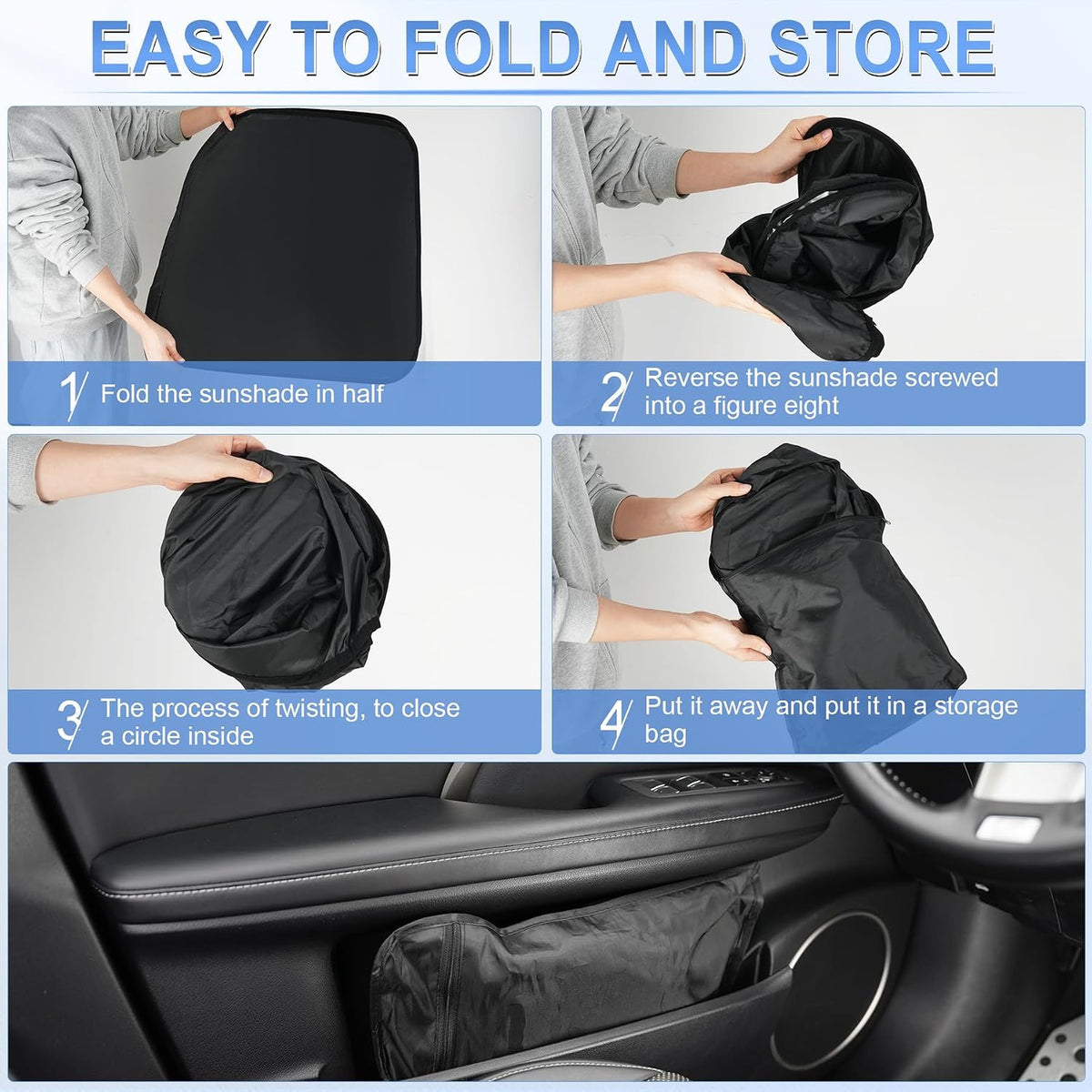 SINGARO 300T Universal Car Windshield Sun Shade, Foldable Reflective for Windshield & Window Shades with Overlapping Design, Car Interior Accessories (68.8" L x 35" W)