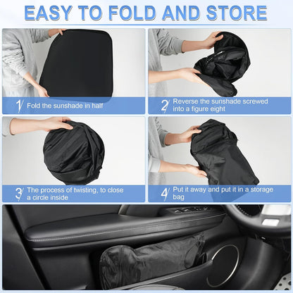 SINGARO 300T Universal Car Windshield Sun Shade, Foldable Reflective for Windshield & Window Shades with Overlapping Design, Car Interior Accessories (68.8" L x 35" W)