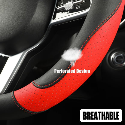 Black Red Microfiber Leather Steering Wheel Cover 14 inch