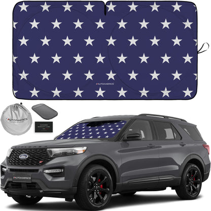 Autoamerics 1-Piece Windshield Sun Shade B&W American Flag USA Patriotic Design - Foldable Car Front Window Sunshade for Most Sedans SUV Truck - Blocks Max UV Rays and Keeps Your Vehicle Cool - Small