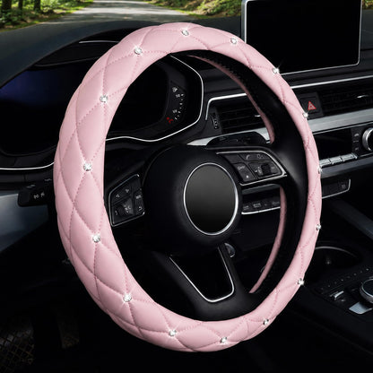 KAFEEK Diamond Leather Steering Wheel Cover, 15 Inch, Black