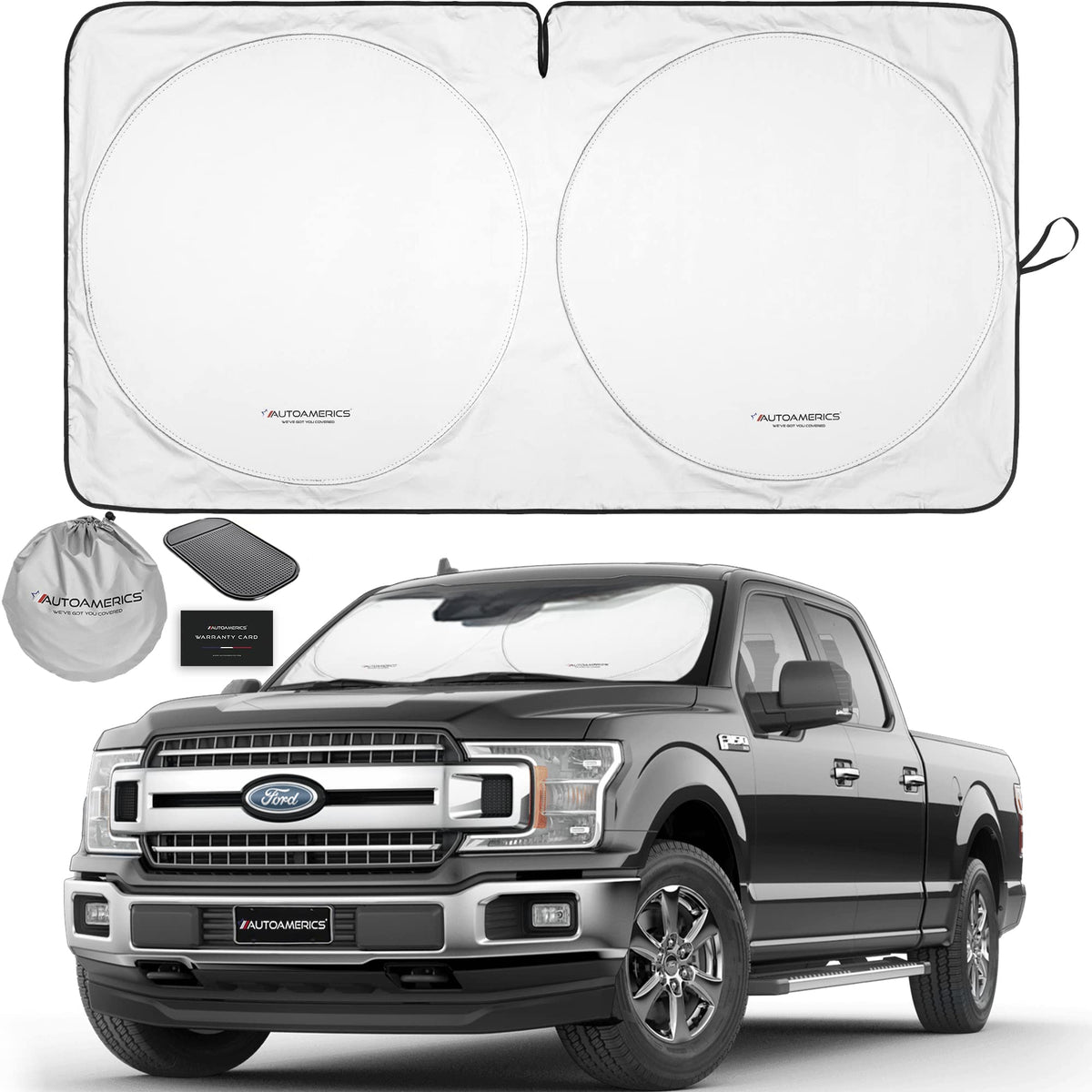 Autoamerics 1-Piece Windshield Sun Shade B&W American Flag USA Patriotic Design - Foldable Car Front Window Sunshade for Most Sedans SUV Truck - Blocks Max UV Rays and Keeps Your Vehicle Cool - Small
