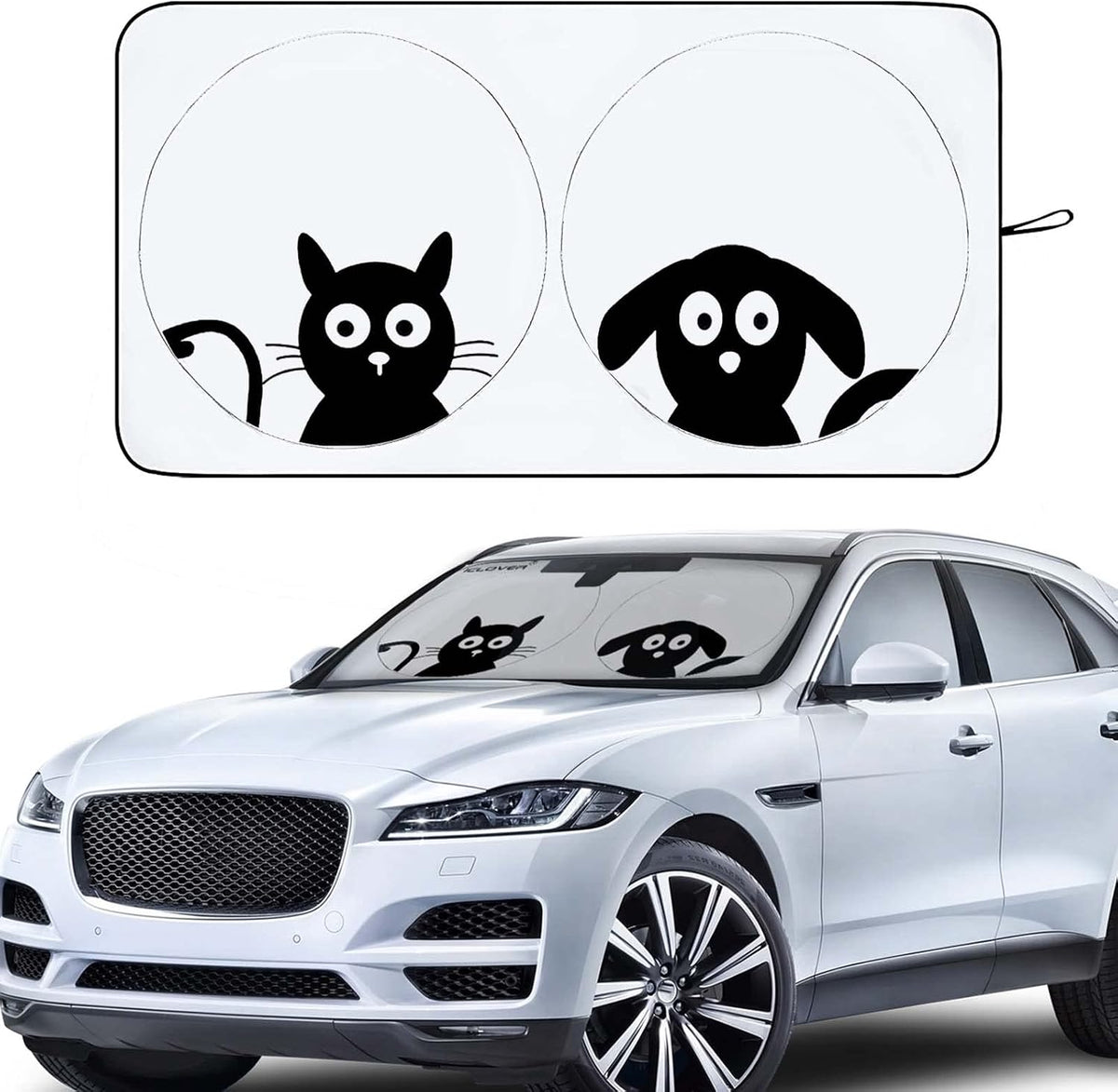 Car Windshield Sunshade, Cute Dog & Cat Front Windshield Sun Shade - Medium