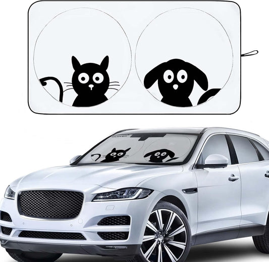 Car Windshield Sunshade, Cute Dog & Cat Front Windshield Sun Shade - Medium
