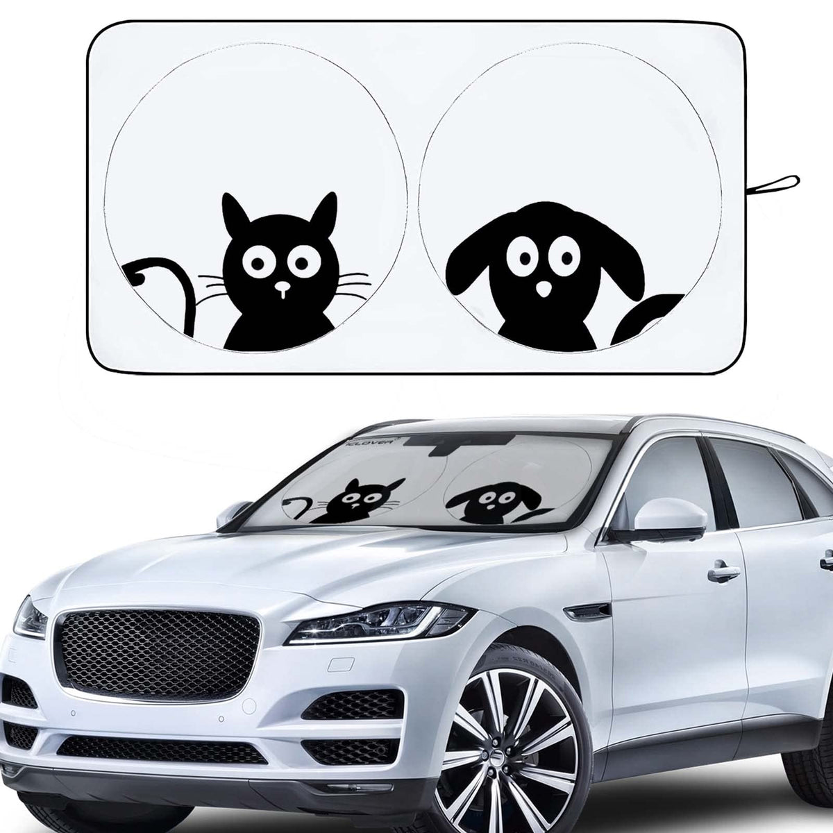 Car Windshield Sunshade, Cute Dog & Cat Front Windshield Sun Shade - Medium