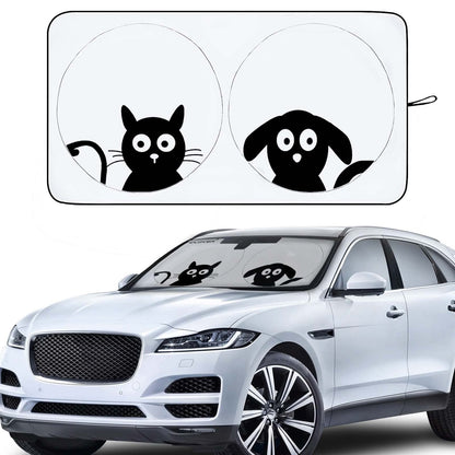 Car Windshield Sunshade, Cute Dog & Cat Front Windshield Sun Shade - Medium