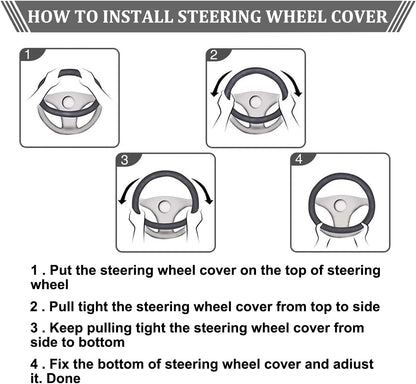 Evankin Lattice Leather Steering Checker Wheel Cover, Black and White