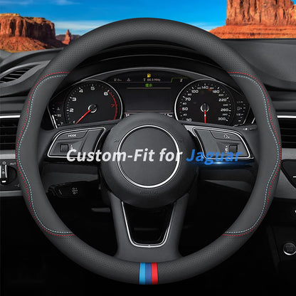Custom-Fit for Mazda Steering Wheel Cover, Premium Leather Car Steering Wheel Cover with Logo, Non-Slip, Breathable (B-Style,for Mazda)