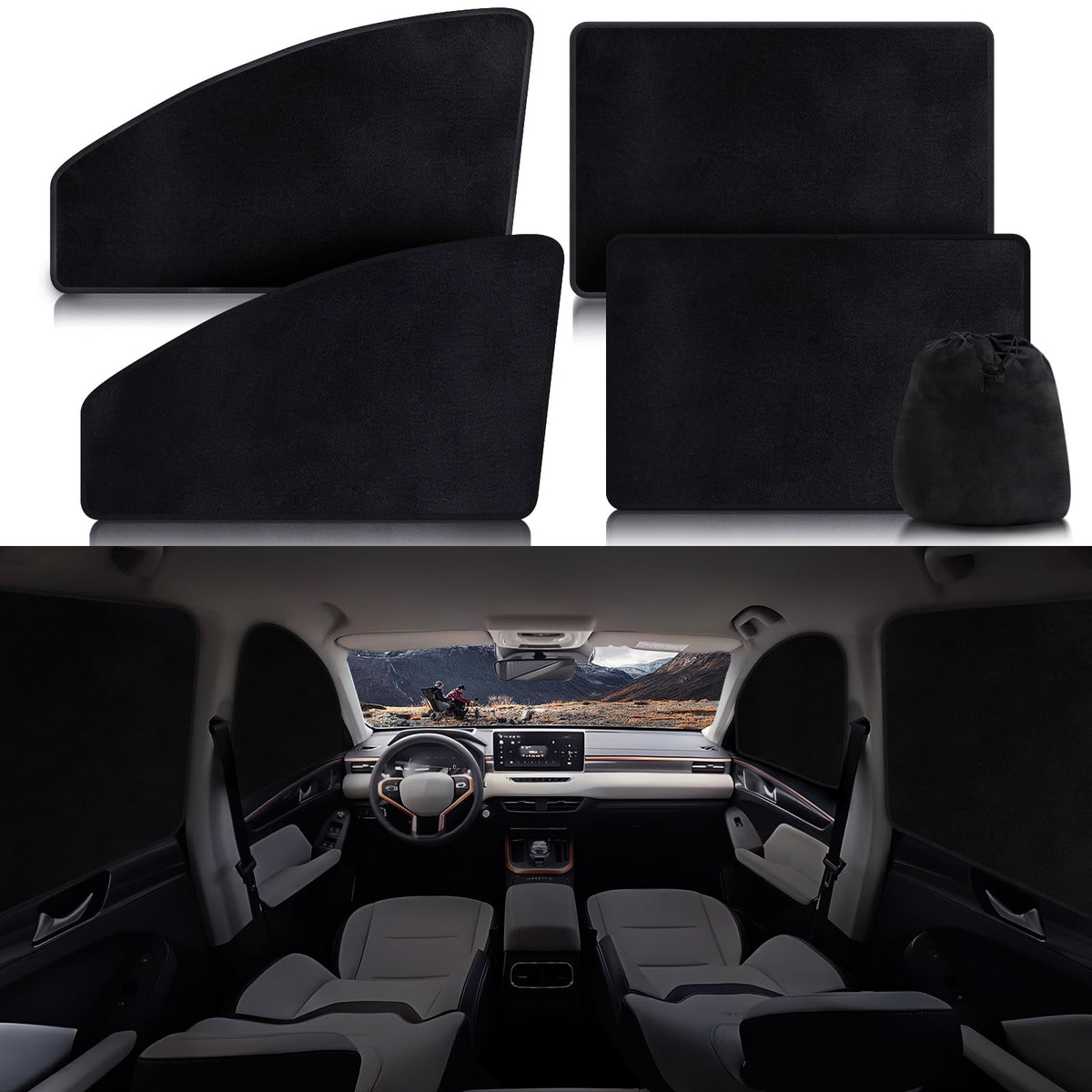 ZATOOTO Car Magnetic Side Window Sun Shades, Car Sunshades Curtains, 2 Pack