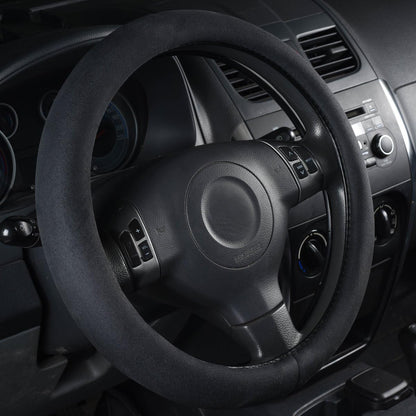 CAR Pass Black Faux Suede 14.5-15 Inch Memory Foam Steering Wheel Covers Breathable Anti-Slip Odorless Steering Wheel Universal Fit for Men Women