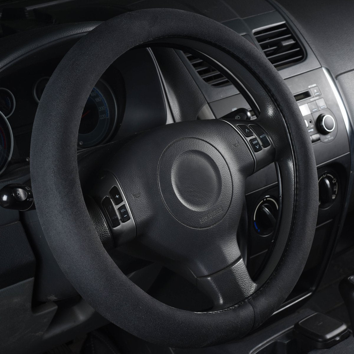 CAR Pass Black Faux Suede 14.5-15 Inch Memory Foam Steering Wheel Covers Breathable Anti-Slip Odorless Steering Wheel Universal Fit for Men Women