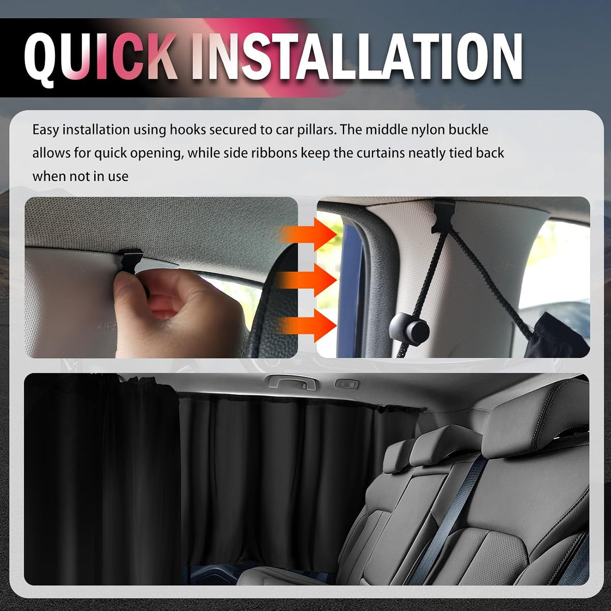 3PCS Car Privacy Curtains Kit,Rear Window Car Curtains & Divider Curtain