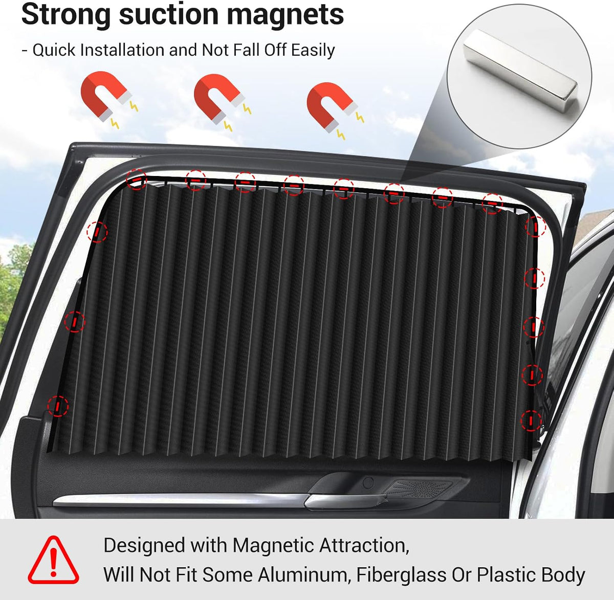 ZATOOTO Car Magnetic Side Window Sun Shades, Car Sunshades Curtains, 2 Pack