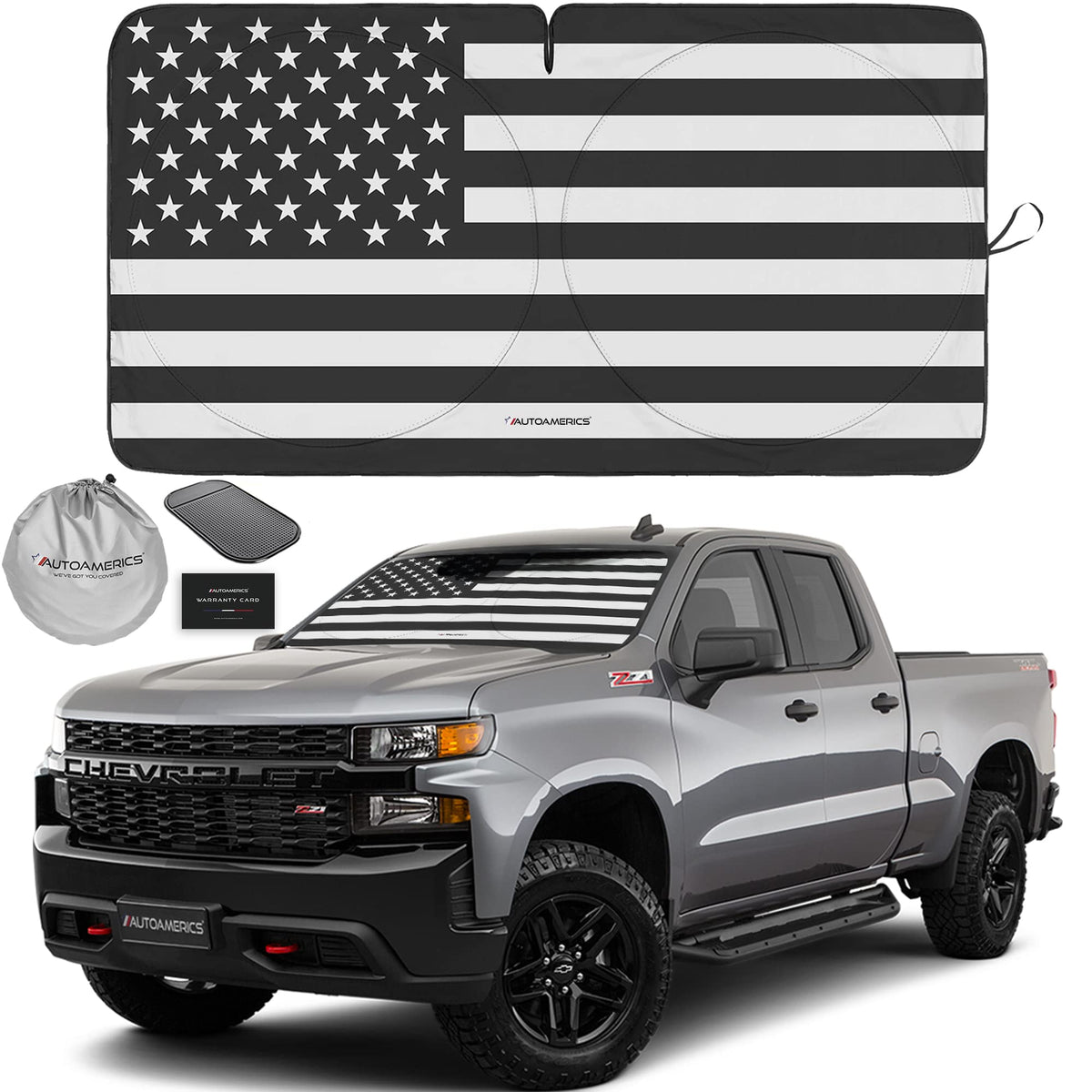 Autoamerics Truck Windshield Sun Shade - American Flag, 64 x 33.5 in