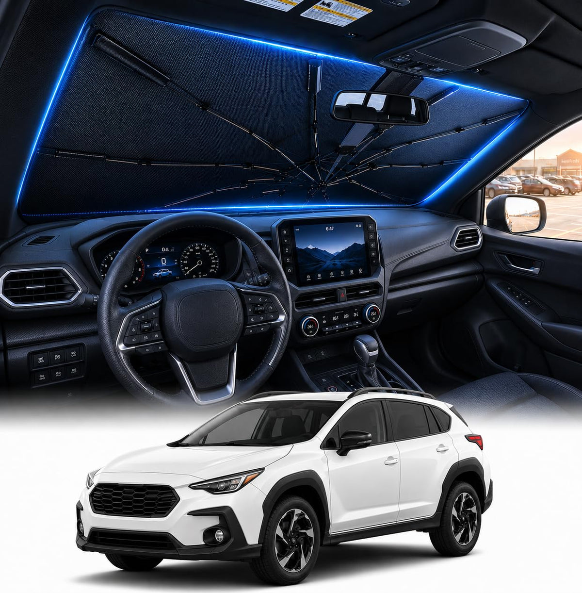 [2026 Upgraed] DooGooCoo Windshield Sun Shade Umbrella for Toyota Tacoma [100% Sunlight Blocked, Ice Crystal Cool] Sunshade for Car Windshield for Tacoma Sun Shade 2016-2026, Custom Fit for Tacoma.