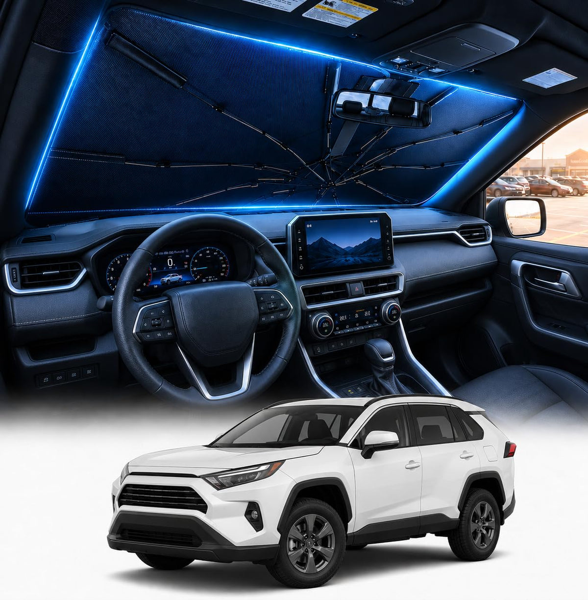 [2026 Upgraed] DooGooCoo Windshield Sun Shade Umbrella for Toyota Tacoma [100% Sunlight Blocked, Ice Crystal Cool] Sunshade for Car Windshield for Tacoma Sun Shade 2016-2026, Custom Fit for Tacoma.