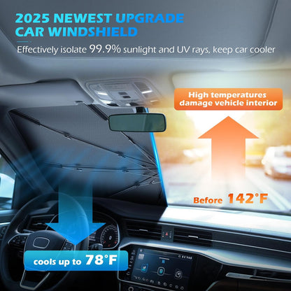 [2026 Upgrade] FLORICH Windshield Sunshade Umbrella Foldable Car Windshield Sun Shade Cover, Car Sun Shade Umbrella Protect Interior from UV Keep Car Cooler Medium 57”x32”