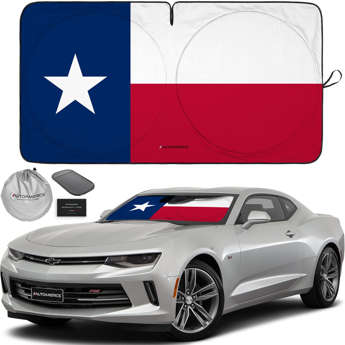 Autoamerics 1-Piece Windshield Sun Shade B&W American Flag USA Patriotic Design - Foldable Car Front Window Sunshade for Most Sedans SUV Truck - Blocks Max UV Rays and Keeps Your Vehicle Cool - Small